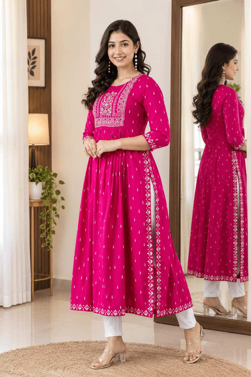 Maroon printed anarkali kurti - Image 2